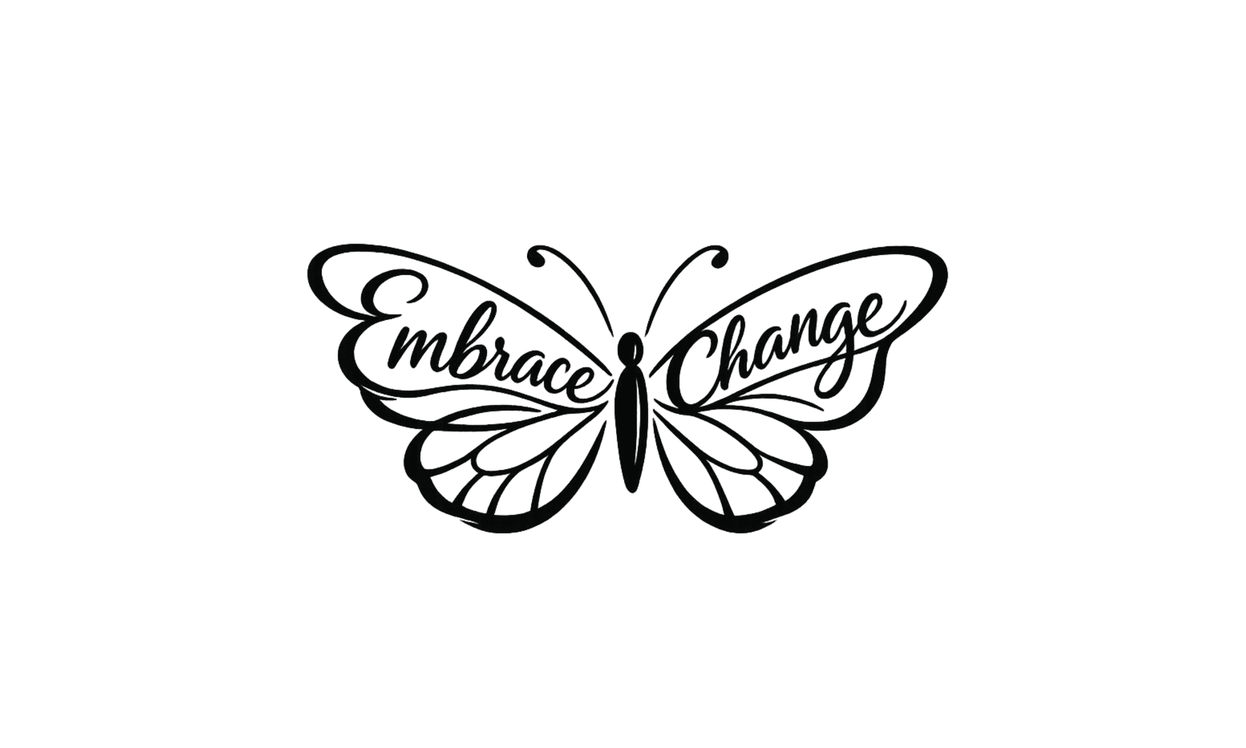 Black Embrace Change butterfly logo with the brand name written across the wings